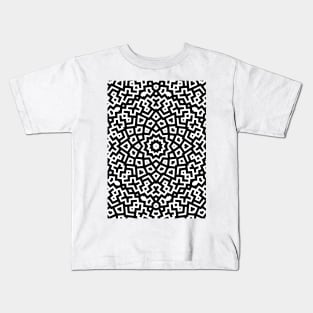 Geometric Mandala Abstract Design Black and White Pattern Kids T-Shirt